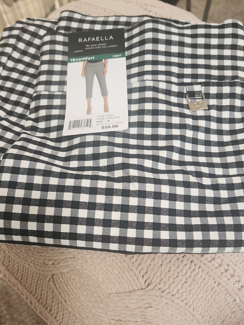 Rafaella Black & White Gingham Capri Pants with Buckle Detail